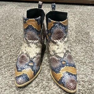 Stacked Snake Print Leather Booties - Size 7